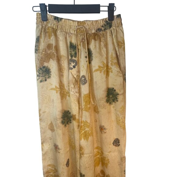 2/$30 ZARA Small 100% Silk Drawstring Pants Gold Floral Print Elastic Waist - Picture 7 of 15